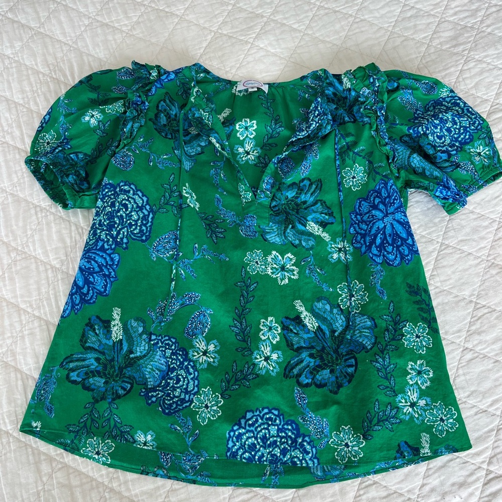 Floral Green and Blue women’s Top Size S
